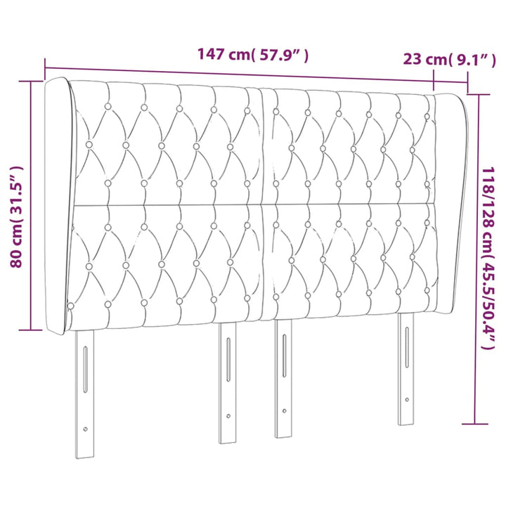 Hoofdbord met randen 147x23x118/128 cm stof lichtgrijs