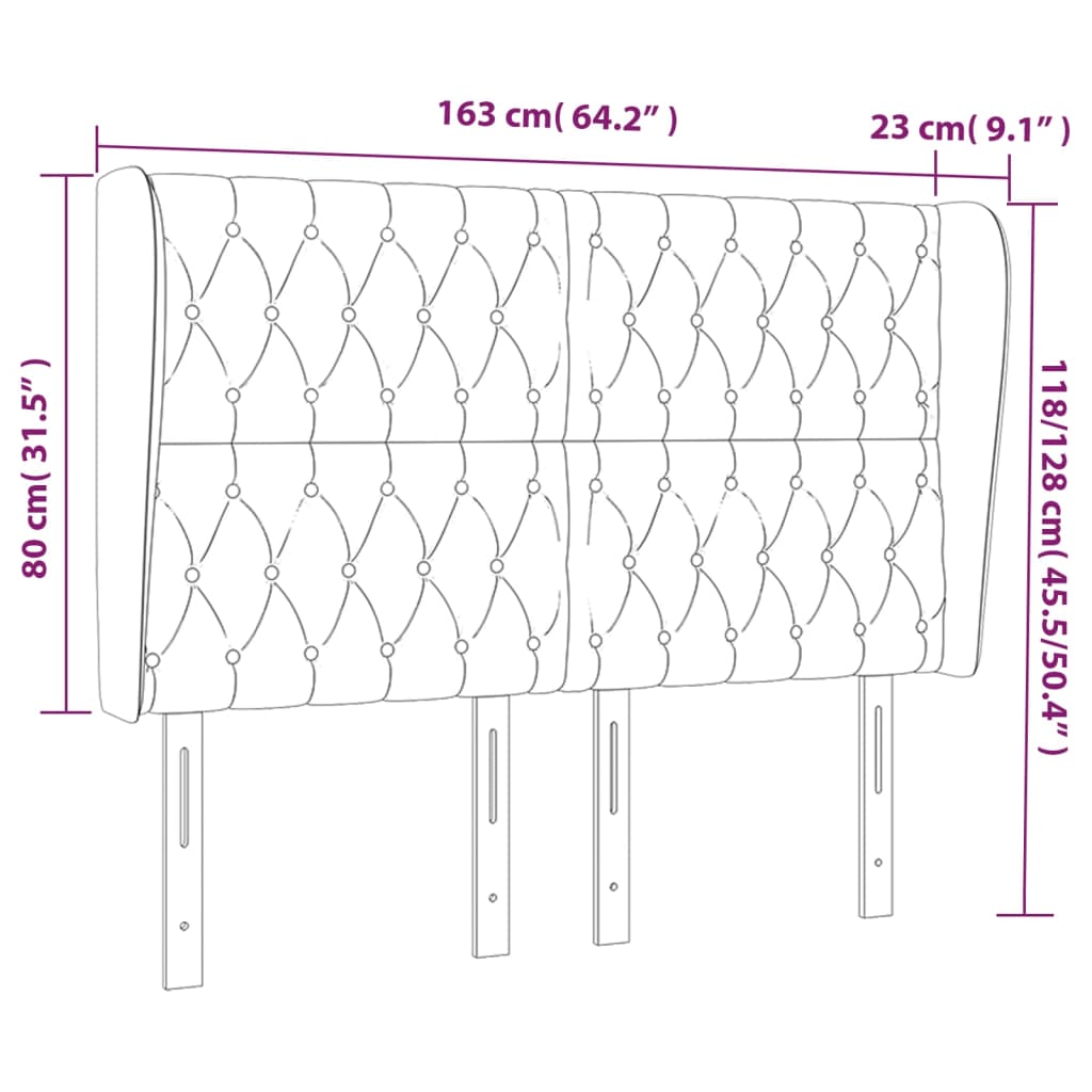 Hoofdbord met randen 163x23x118/128 cm stof donkergrijs