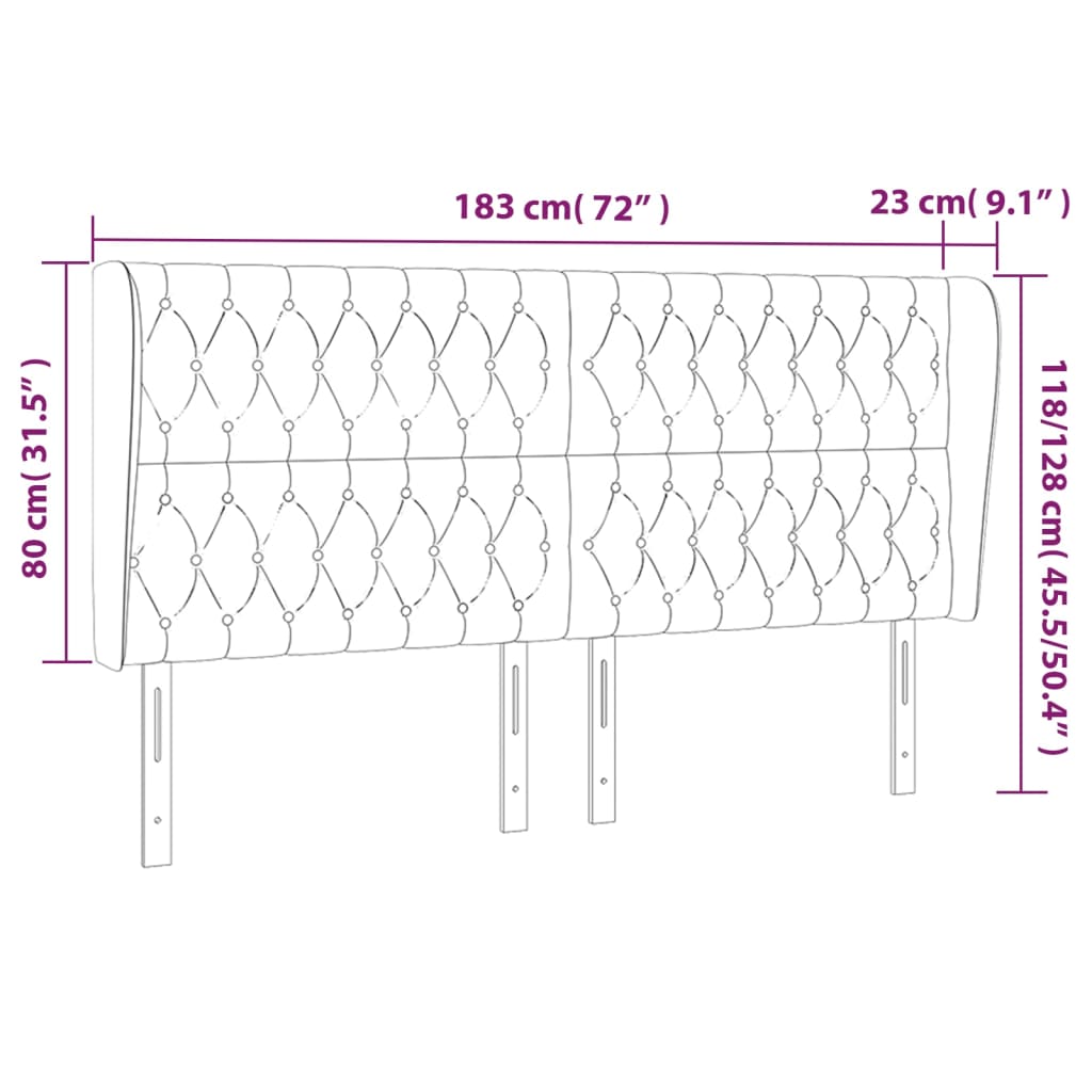 Hoofdbord met randen 183x23x118/128 cm stof lichtgrijs