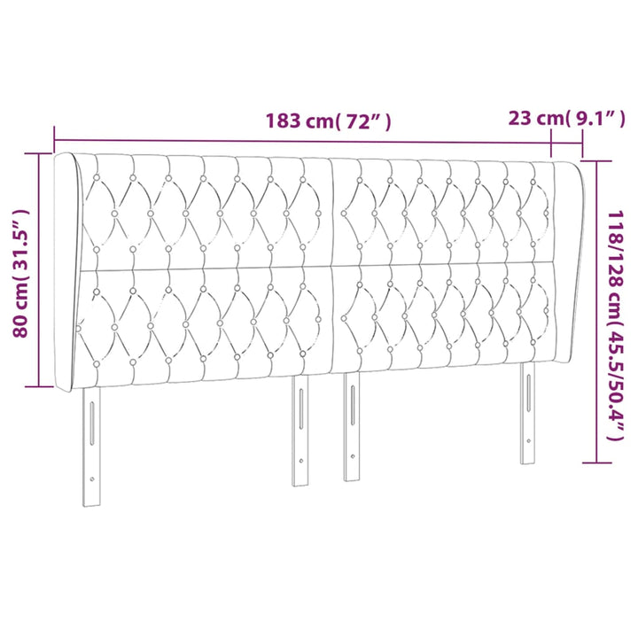 Hoofdbord met randen 183x23x118/128 cm stof lichtgrijs