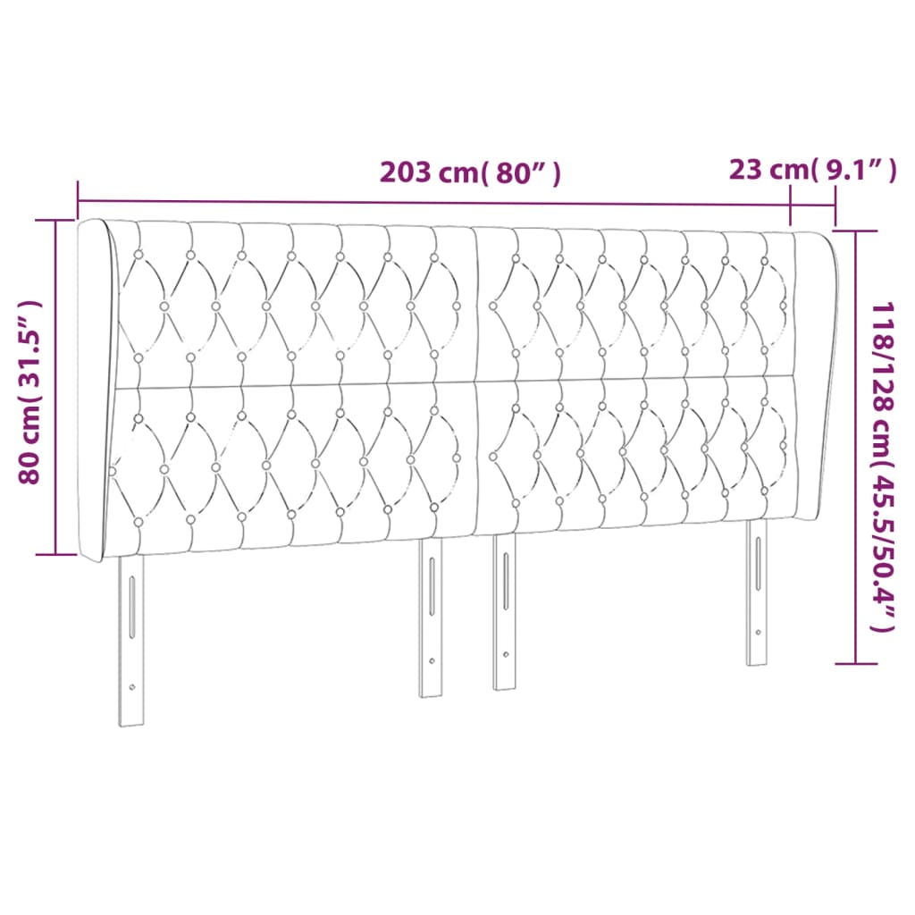 Hoofdbord met randen 203x23x118/128 cm stof lichtgrijs