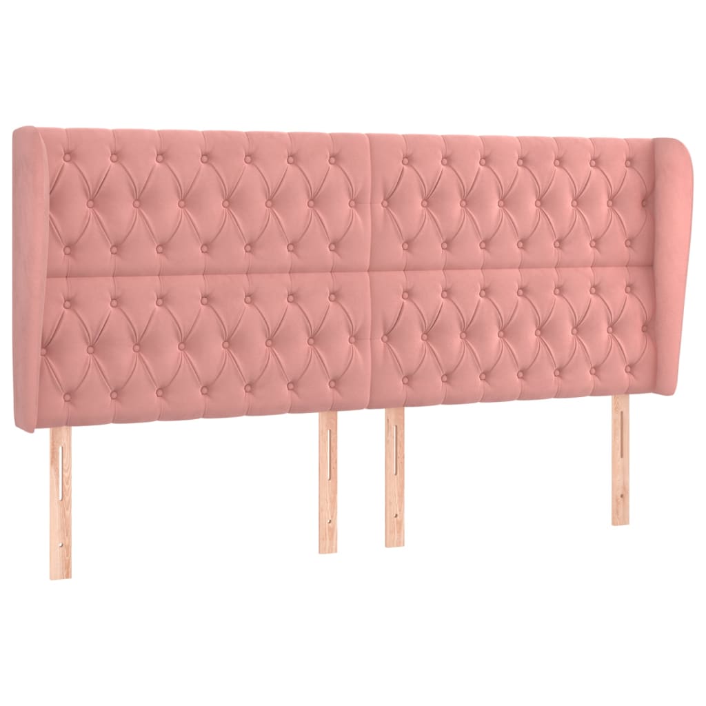 Hoofdbord met randen 203x23x118/128 cm fluweel roze