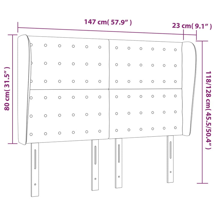 Hoofdbord met randen 147x23x118/128 cm stof donkerbruin