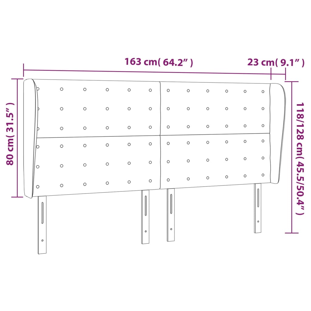 Hoofdbord met randen 163x23x118/128 cm fluweel donkergrijs