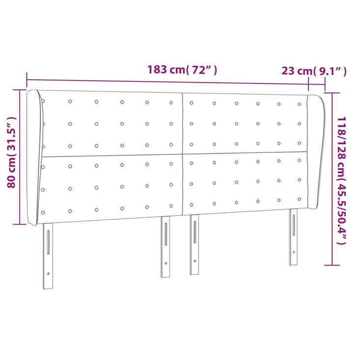 Hoofdbord met randen 183x23x118/128 cm fluweel zwart