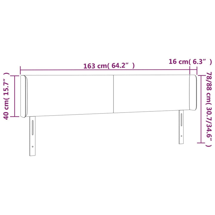 Hoofdbord met randen 163x16x78/88 cm stof lichtgrijs