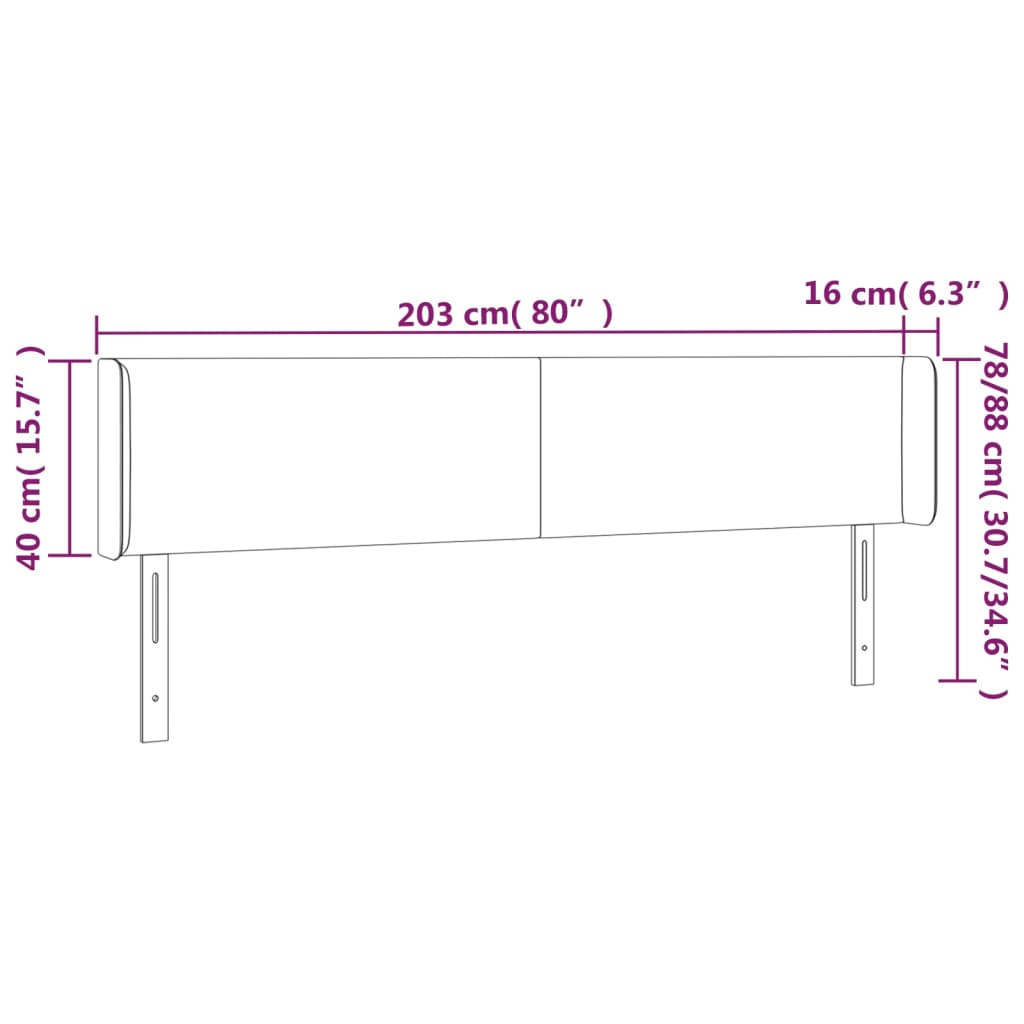 Hoofdbord met randen 203x16x78/88 cm stof lichtgrijs