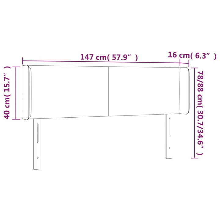 Hoofdbord met randen 147x16x78/88 cm fluweel lichtgrijs