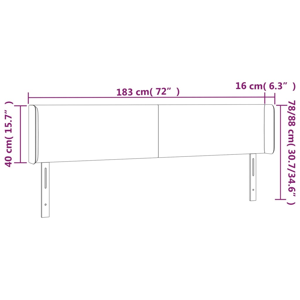 Hoofdbord met randen 183x16x78/88 cm fluweel donkergrijs