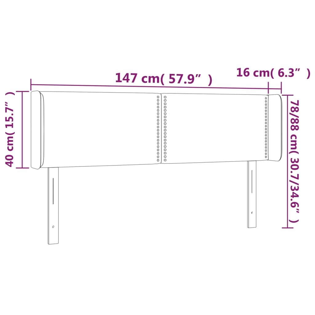 Hoofdbord met randen 147x16x78/88 cm stof donkergrijs