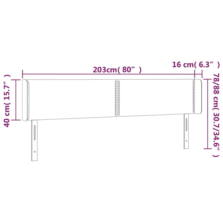 Hoofdbord met randen 203x16x78/88 cm stof lichtgrijs