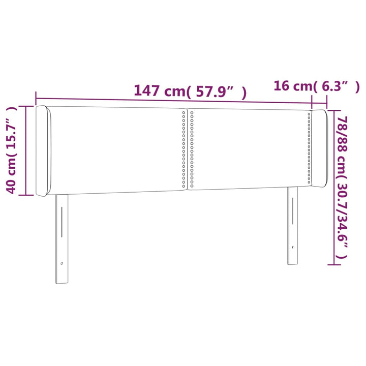 Hoofdbord met randen 147x16x78/88 cm fluweel lichtgrijs