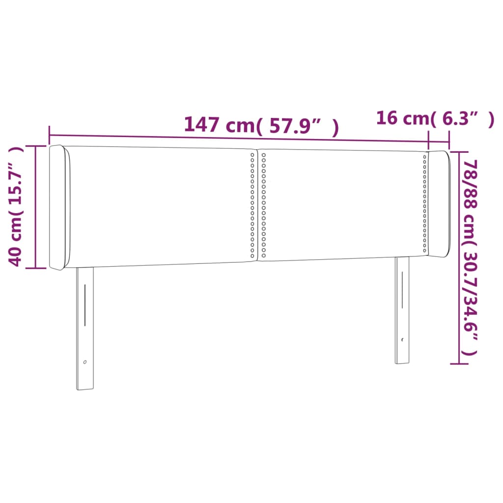 Hoofdbord met randen 147x16x78/88 cm fluweel donkergrijs