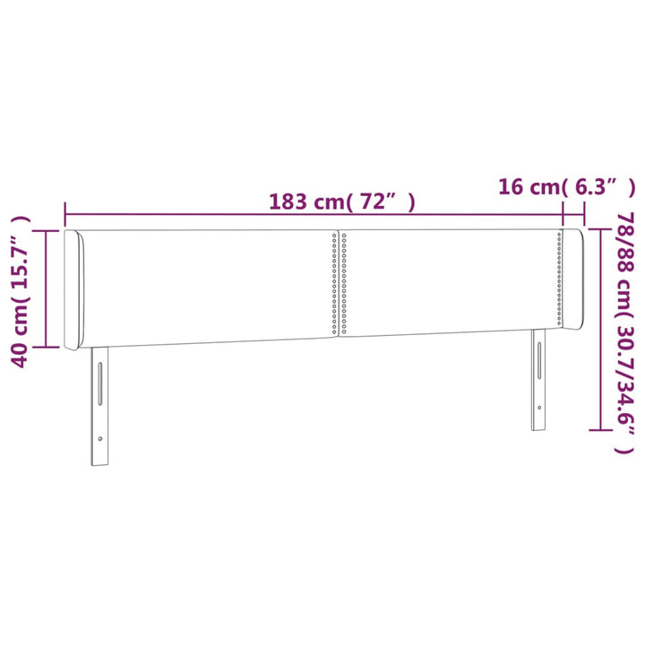 Hoofdbord met randen 183x16x78/88 cm fluweel lichtgrijs