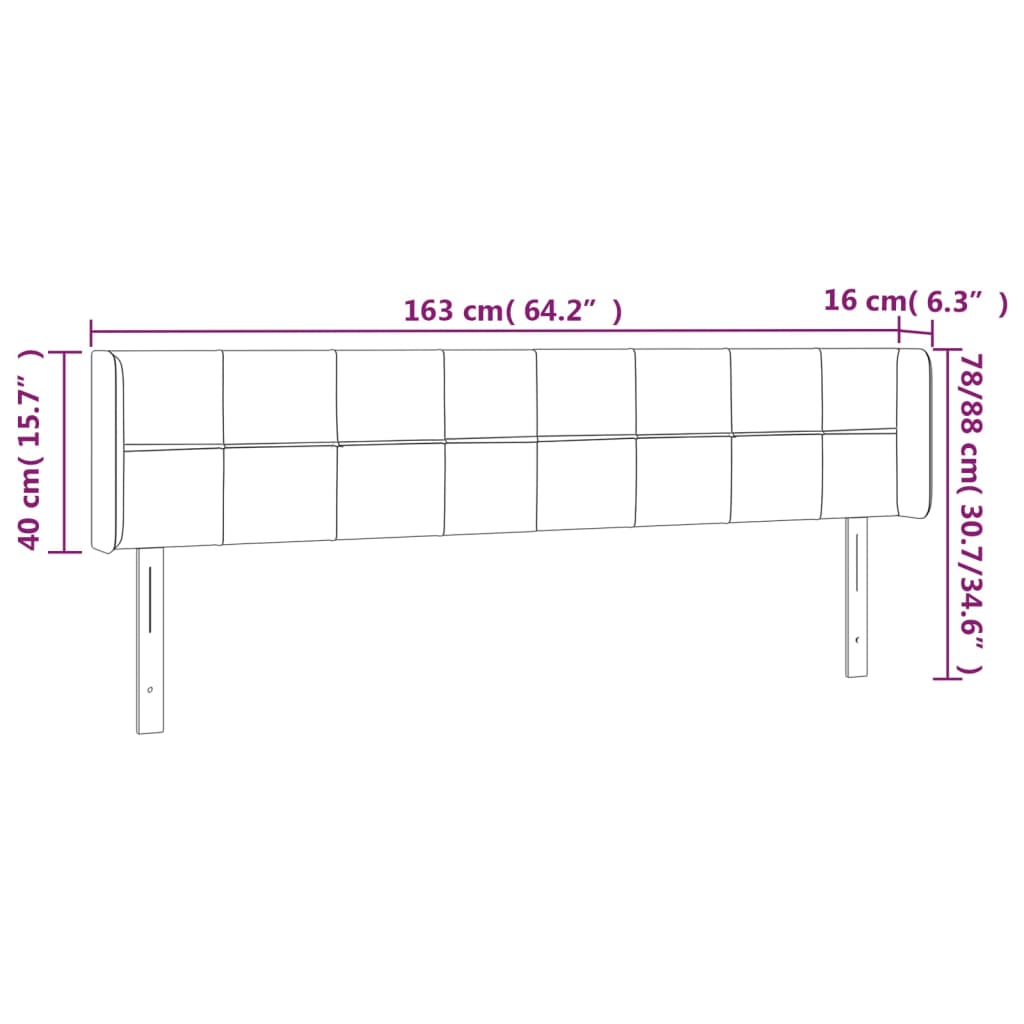 Hoofdbord met randen 163x16x78/88 cm stof lichtgrijs