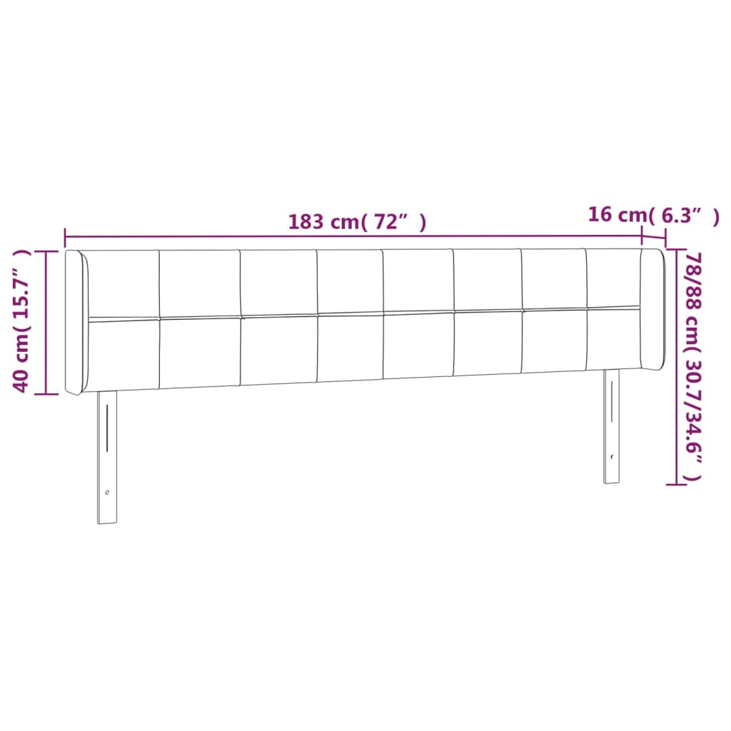 Hoofdbord met randen 183x16x78/88 cm fluweel lichtgrijs