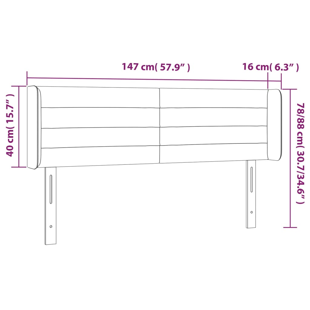 Hoofdbord met randen 147x16x78/88 cm stof donkergrijs