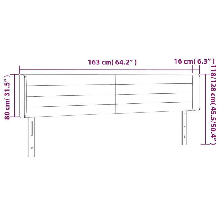 Hoofdbord met randen 163x16x78/88 cm stof lichtgrijs