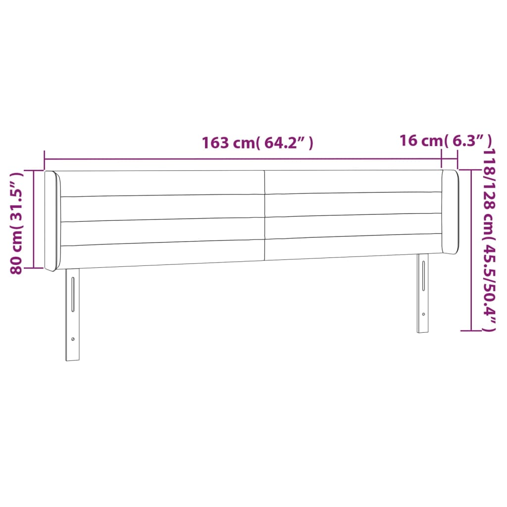 Hoofdbord met randen 163x16x78/88 cm stof donkergrijs