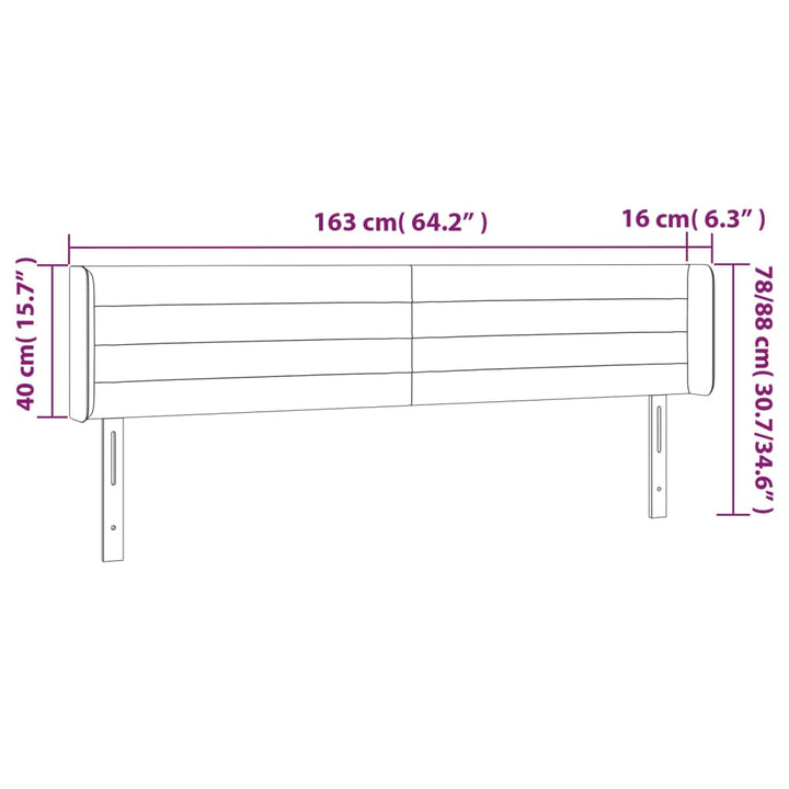 Hoofdbord met randen 163x16x78/88 cm fluweel lichtgrijs