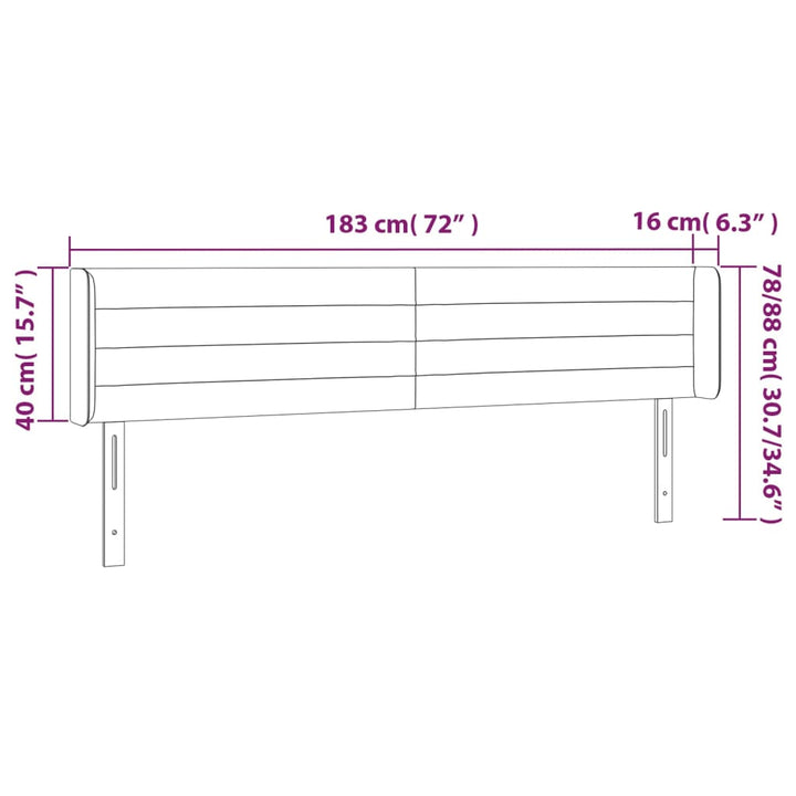 Hoofdbord met randen 183x16x78/88 cm fluweel lichtgrijs