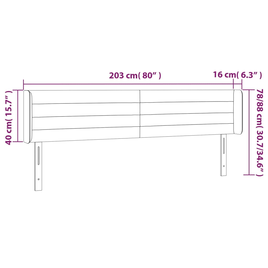 Hoofdbord met randen 203x16x78/88 cm fluweel lichtgrijs