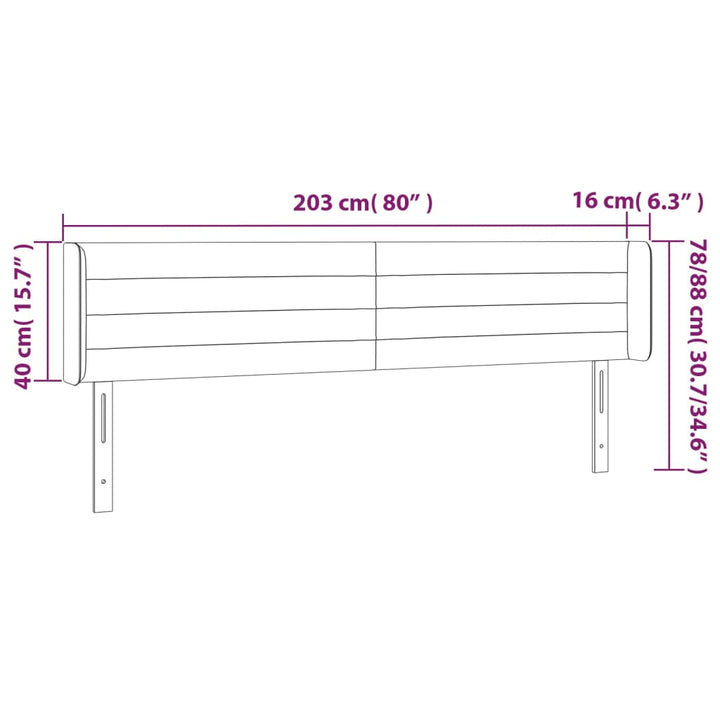 Hoofdbord met randen 203x16x78/88 cm fluweel lichtgrijs