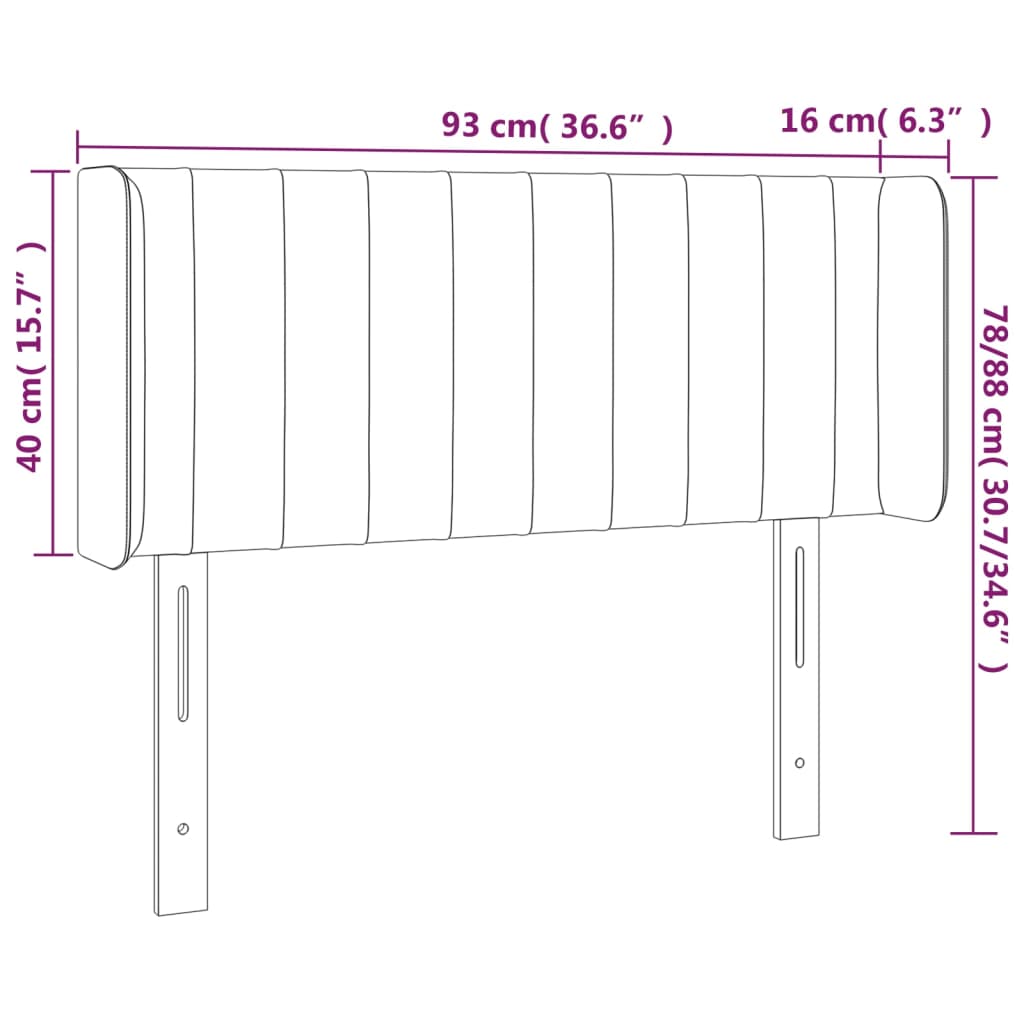 Hoofdbord met randen 93x16x78/88 cm stof lichtgrijs