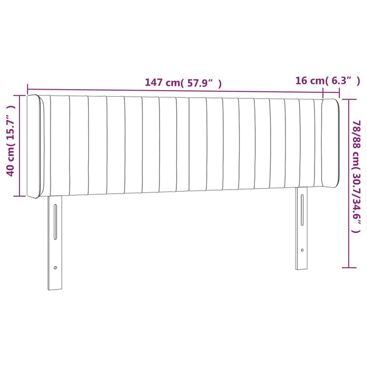 Hoofdbord met randen 147x16x78/88 cm stof lichtgrijs