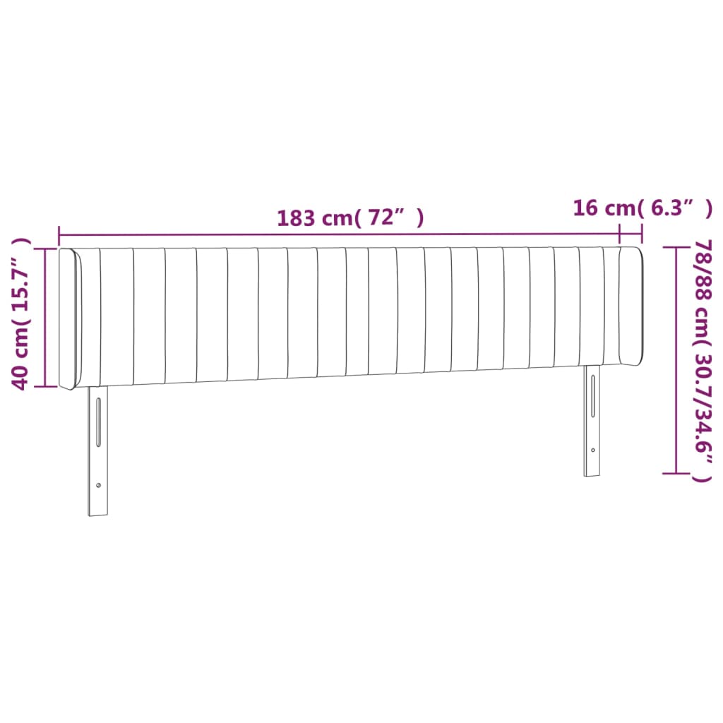 Hoofdbord met randen 183x16x78/88 cm stof donkergrijs