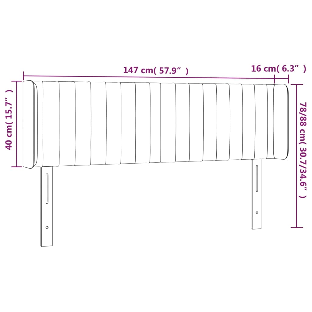 Hoofdbord met randen 147x16x78/88 cm fluweel donkergrijs