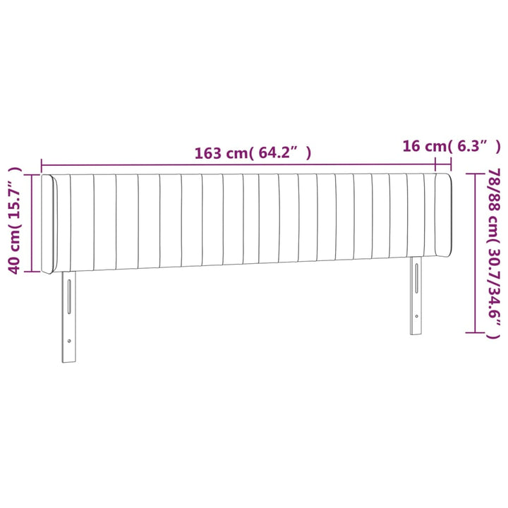 Hoofdbord met randen 163x16x78/88 cm fluweel lichtgrijs