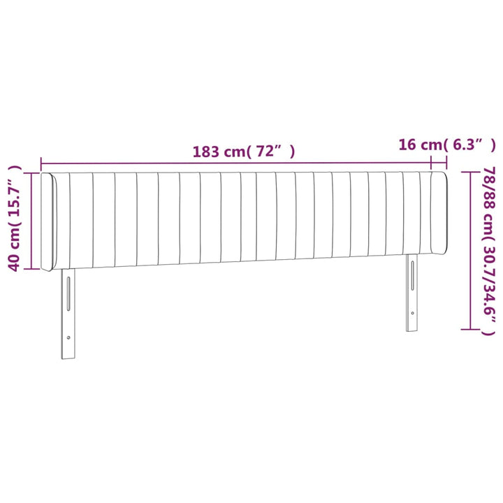 Hoofdbord met randen 183x16x78/88 cm fluweel donkergrijs