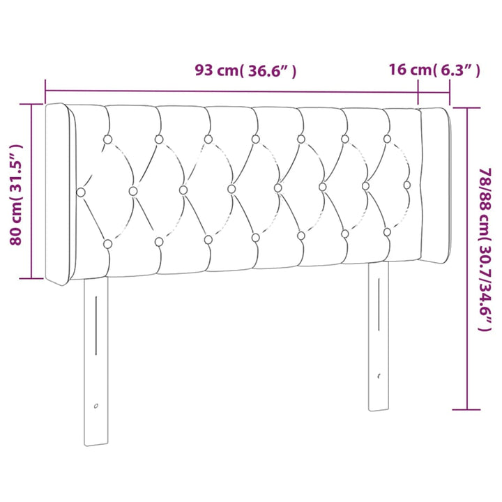 Hoofdbord met randen 93x16x78/88 cm stof lichtgrijs