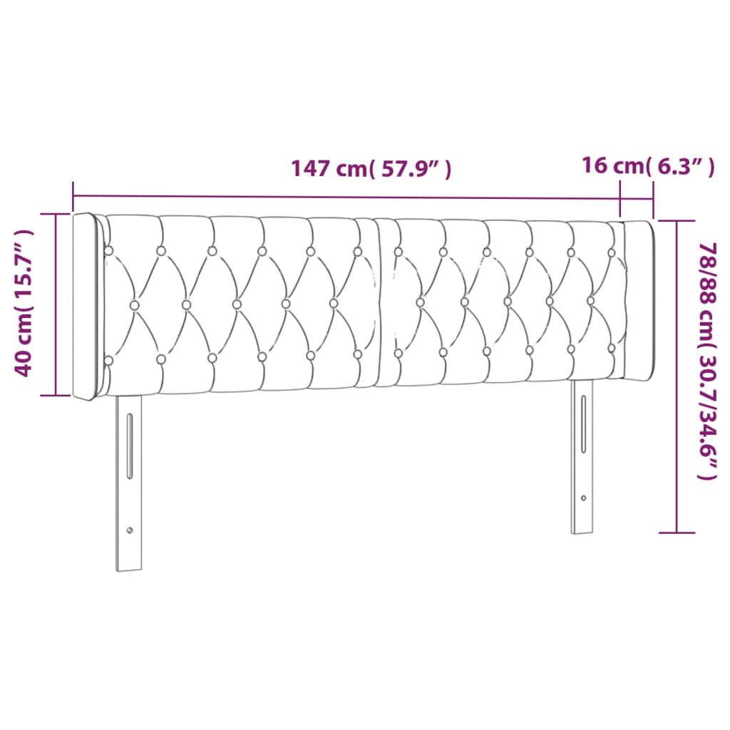 Hoofdbord met randen 147x16x78/88 cm stof lichtgrijs