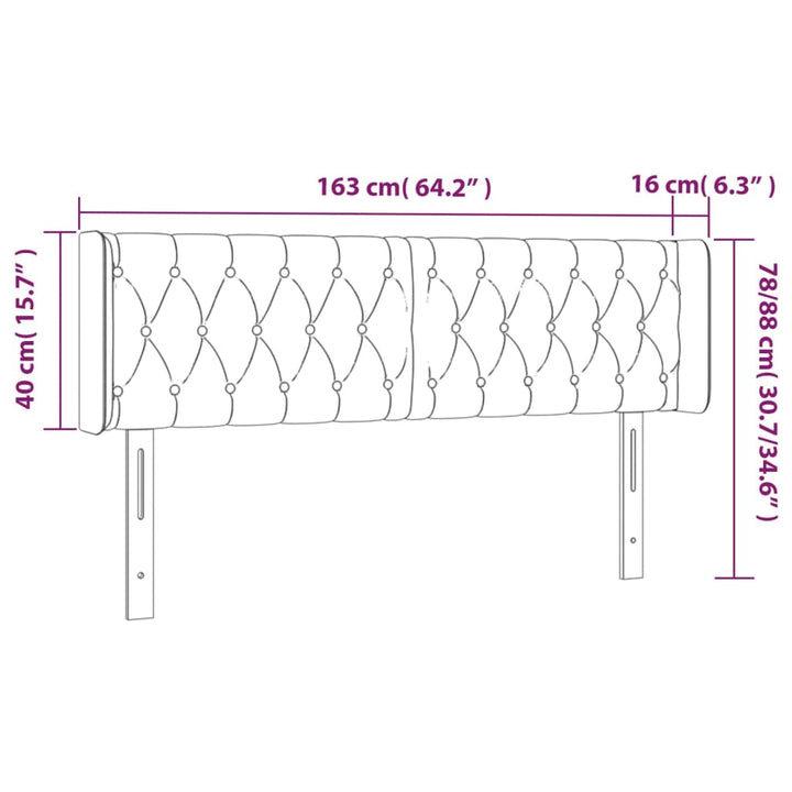 Hoofdbord met randen 163x16x78/88 cm stof lichtgrijs