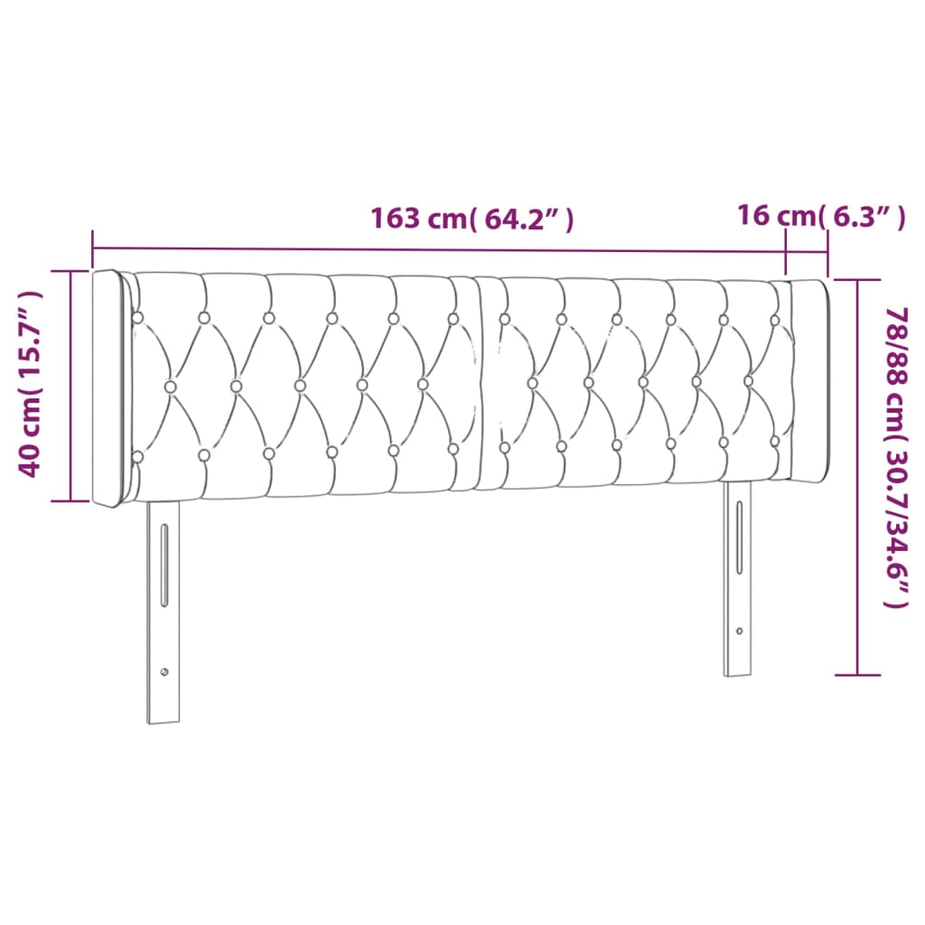 Hoofdbord met randen 163x16x78/88 cm stof donkergrijs