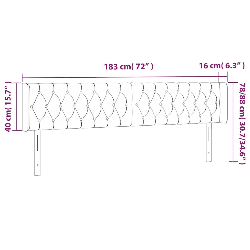 Hoofdbord met randen 183x16x78/88 cm fluweel donkergrijs