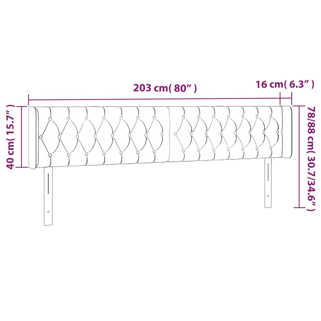 Hoofdbord met randen 203x16x78/88 cm fluweel roze