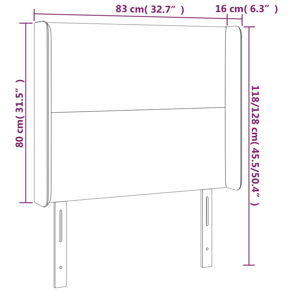 Hoofdbord met randen 83x16x118/128 cm stof donkergrijs