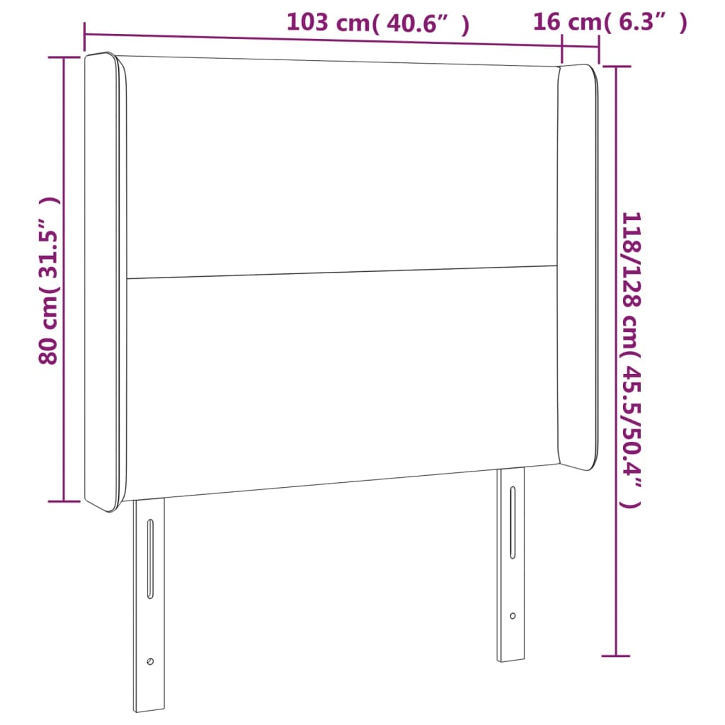 Hoofdbord met randen 103x16x118/128 cm stof lichtgrijs