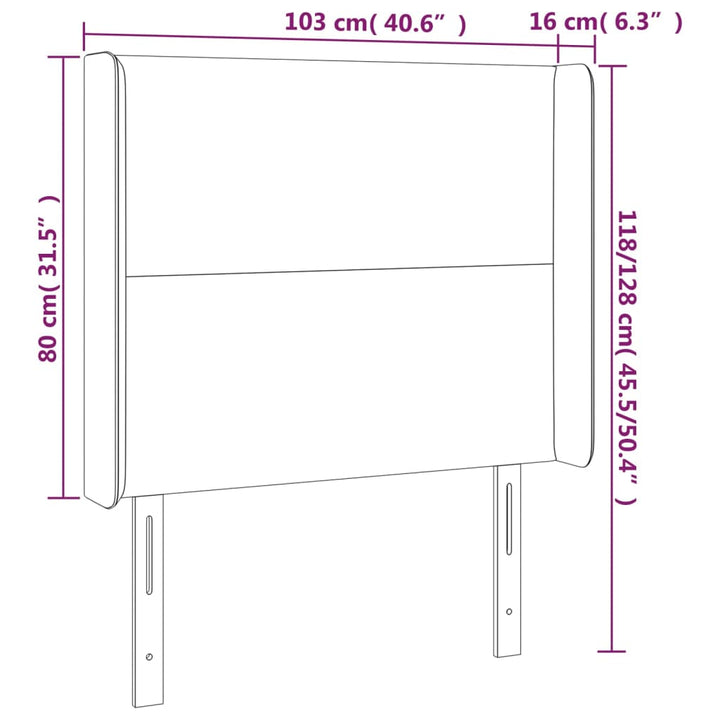 Hoofdbord met randen 103x16x118/128 cm stof donkergrijs