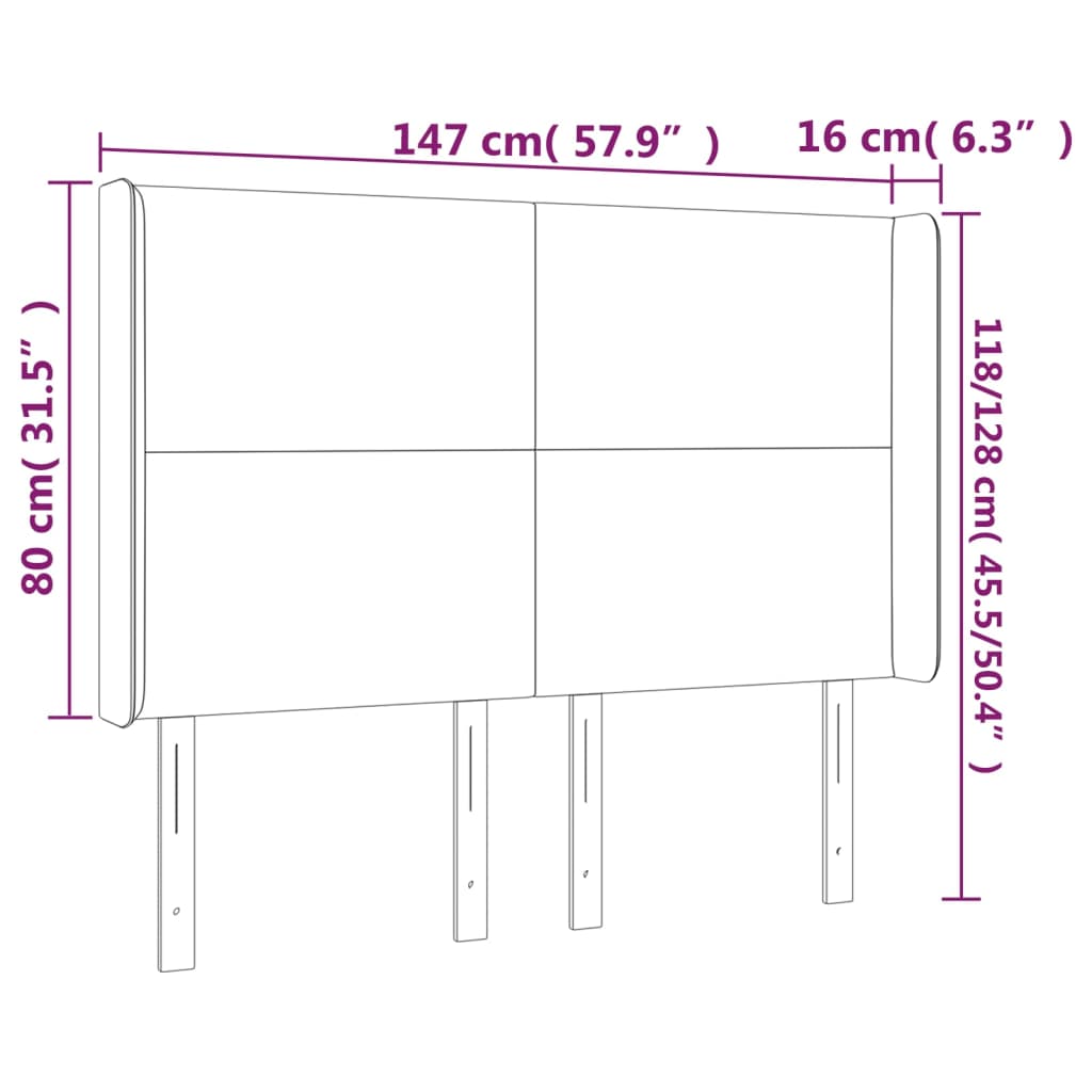 Hoofdbord met randen 147x16x118/128 cm stof donkergrijs