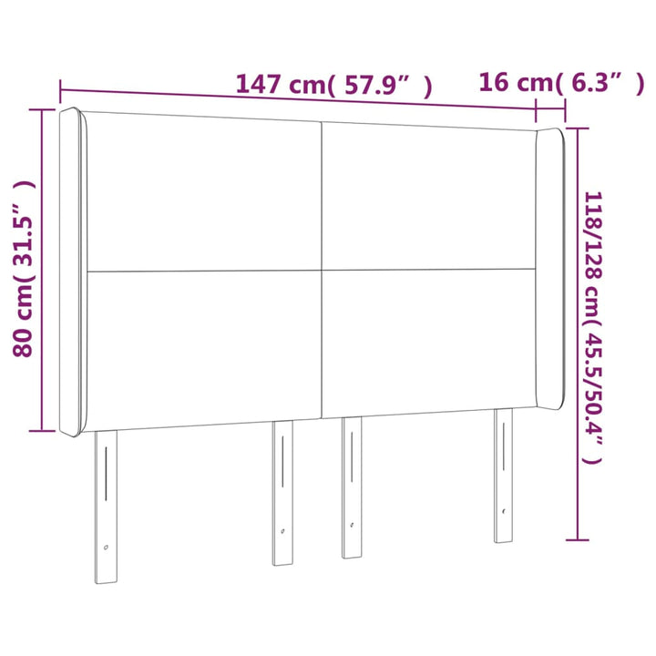 Hoofdbord met randen 147x16x118/128 cm stof donkergrijs