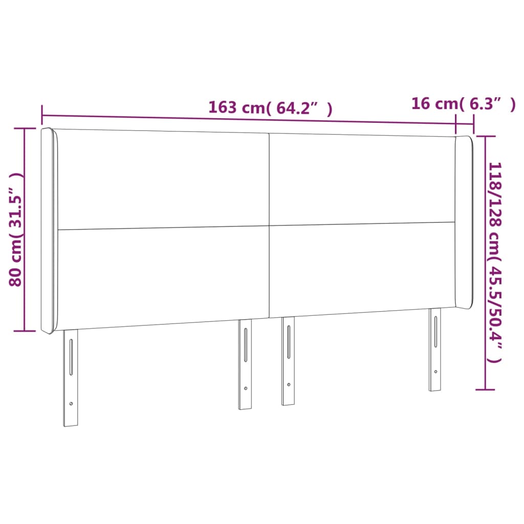 Hoofdbord met randen 163x16x118/128 cm stof donkergrijs