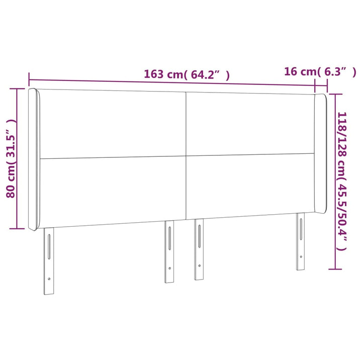 Hoofdbord met randen 163x16x118/128 cm stof donkerbruin