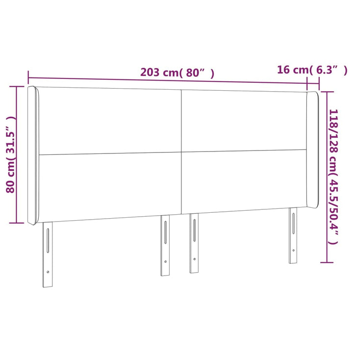 Hoofdbord met randen 203x16x118/128 cm stof donkergrijs