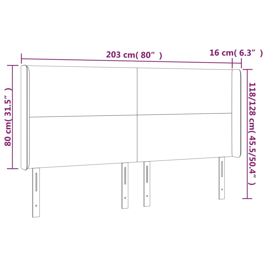 Hoofdbord met randen 203x16x118/128 cm stof zwart