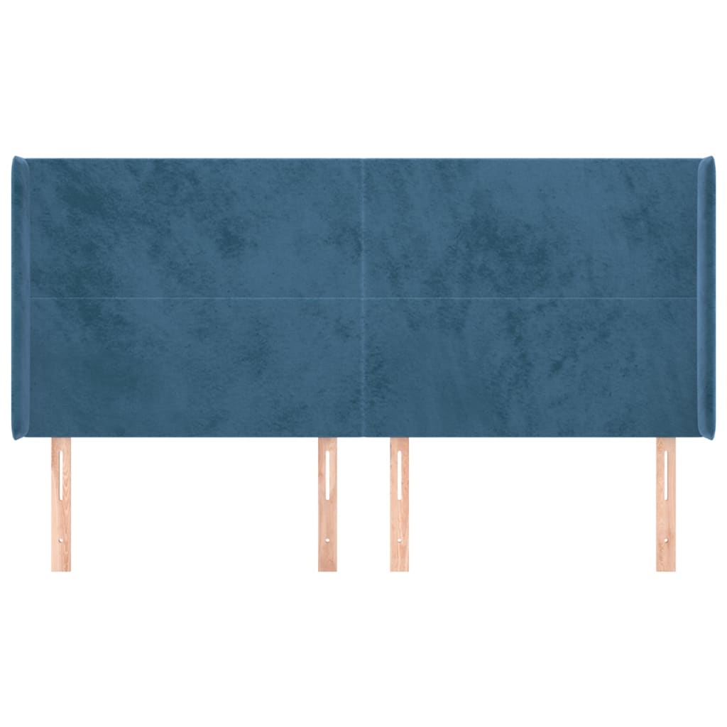 Hoofdbord met randen 203x16x118/128 cm fluweel donkerblauw