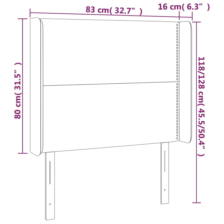 Hoofdbord met randen 83x16x118/128 cm stof lichtgrijs